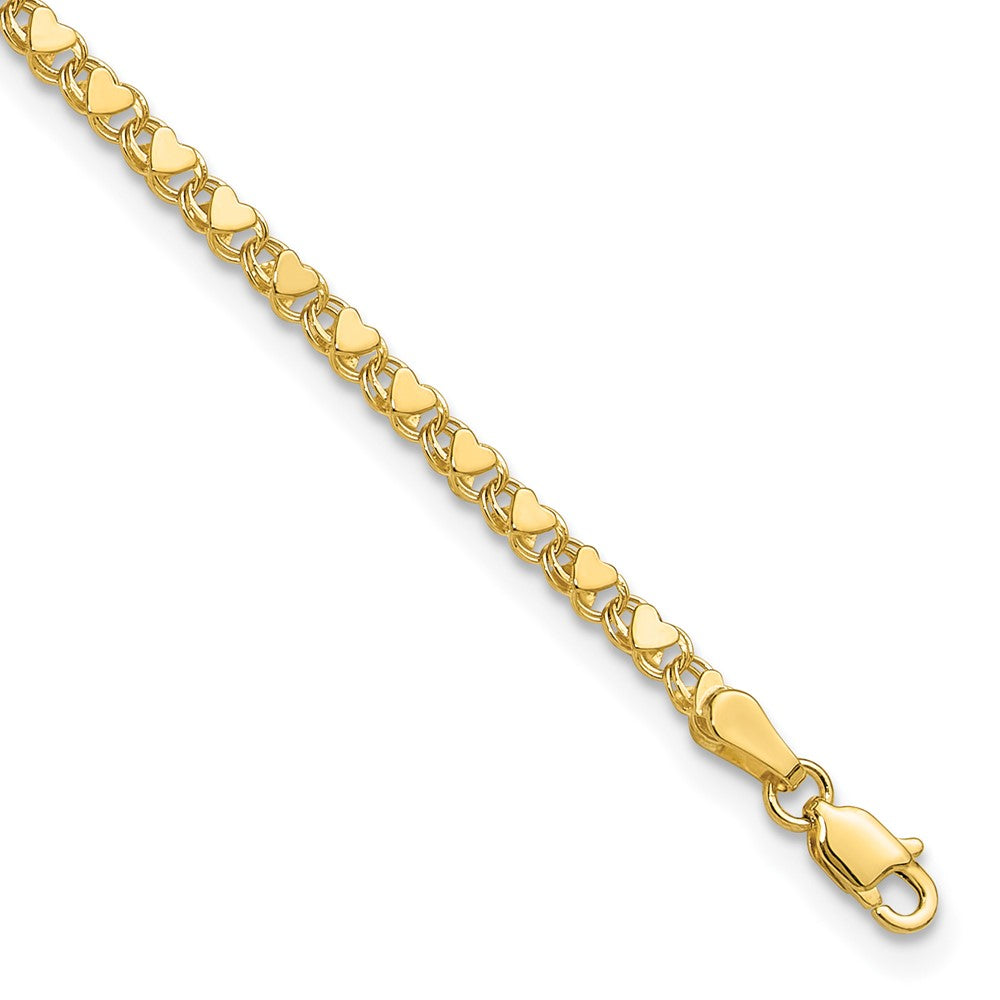 14k Polished Double-Sided Hearts Double Link 10 inch Anklet, 10 x 2.6 mm