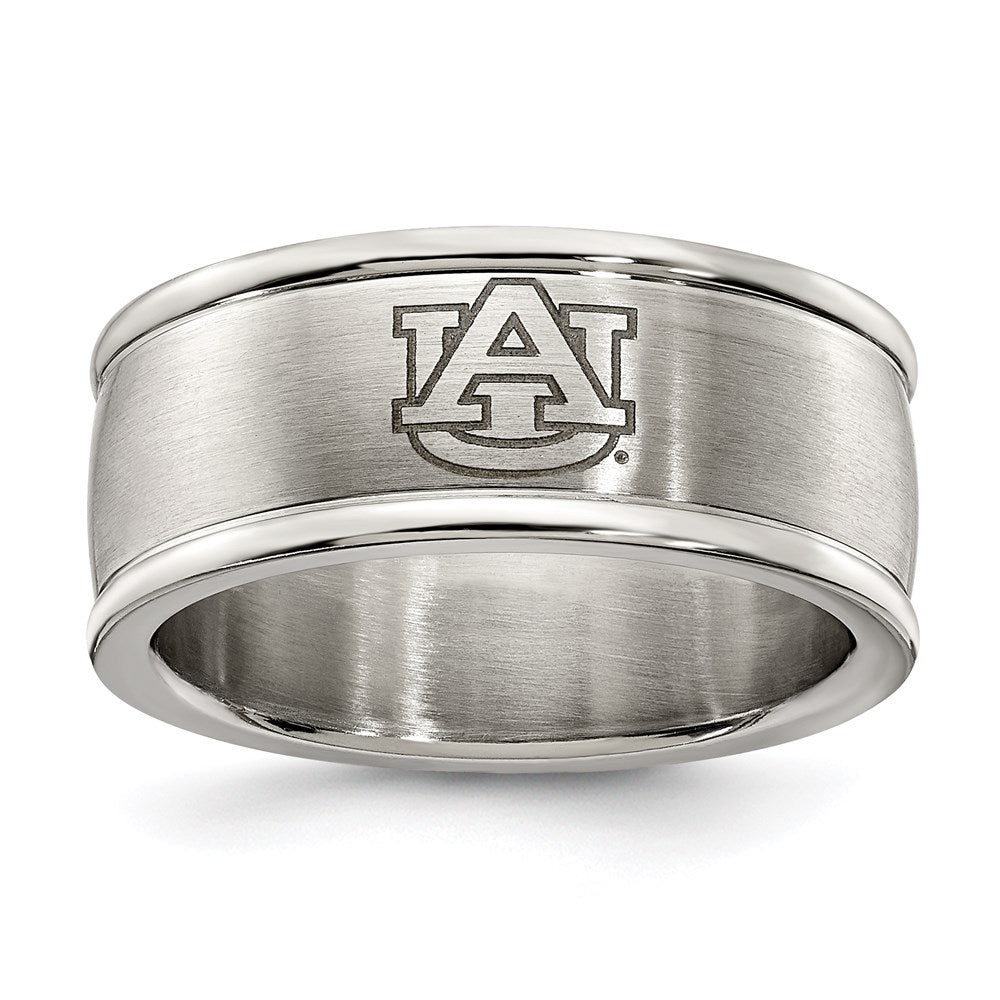 AUBURN UNIV STAINLESS STEEL LOGO BAND RING SIZE 9, 0.7 x 0.3 mm