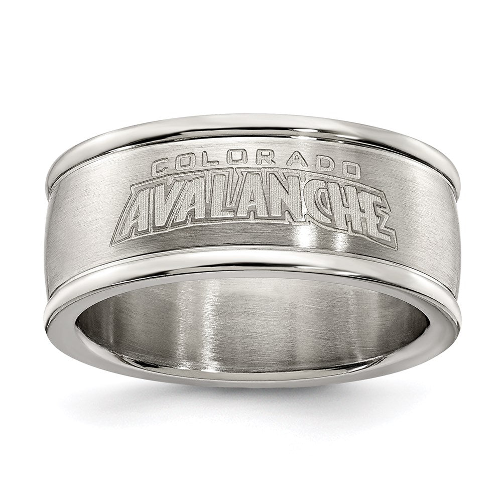COLORADO AVALANCHE STAINLESS STEEL LOGO BAND RING SIZE 7, 0.7 x 0.3 mm