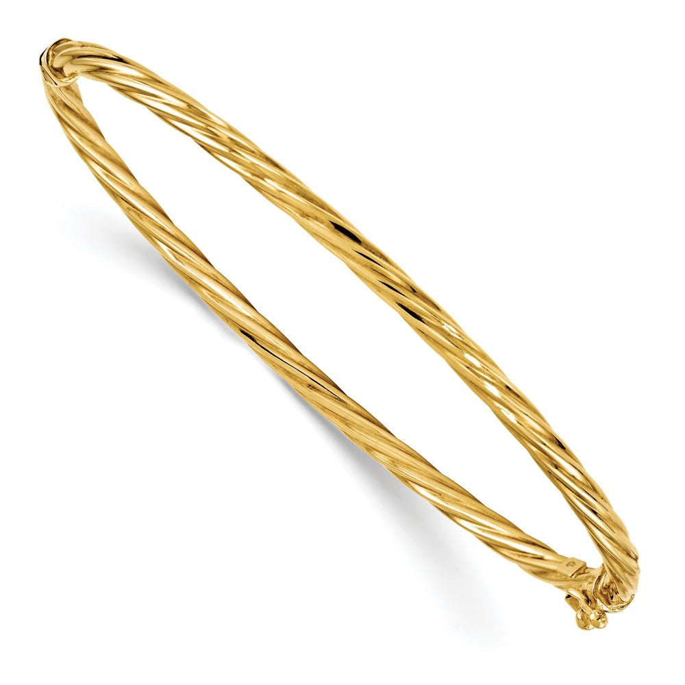 14K Polished and Twisted Hinged Bangle, 7 x 3 mm