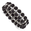 1928 Jewelry Silver-tone and Black Beads with Clear Glass Stones Stretch Bracelet, 18 mm