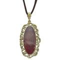 1928 Jewelry Brass-tone Ornate Frame Purple Enamel Oval 30 inch Faux Suede Cord Necklace, 30 mm