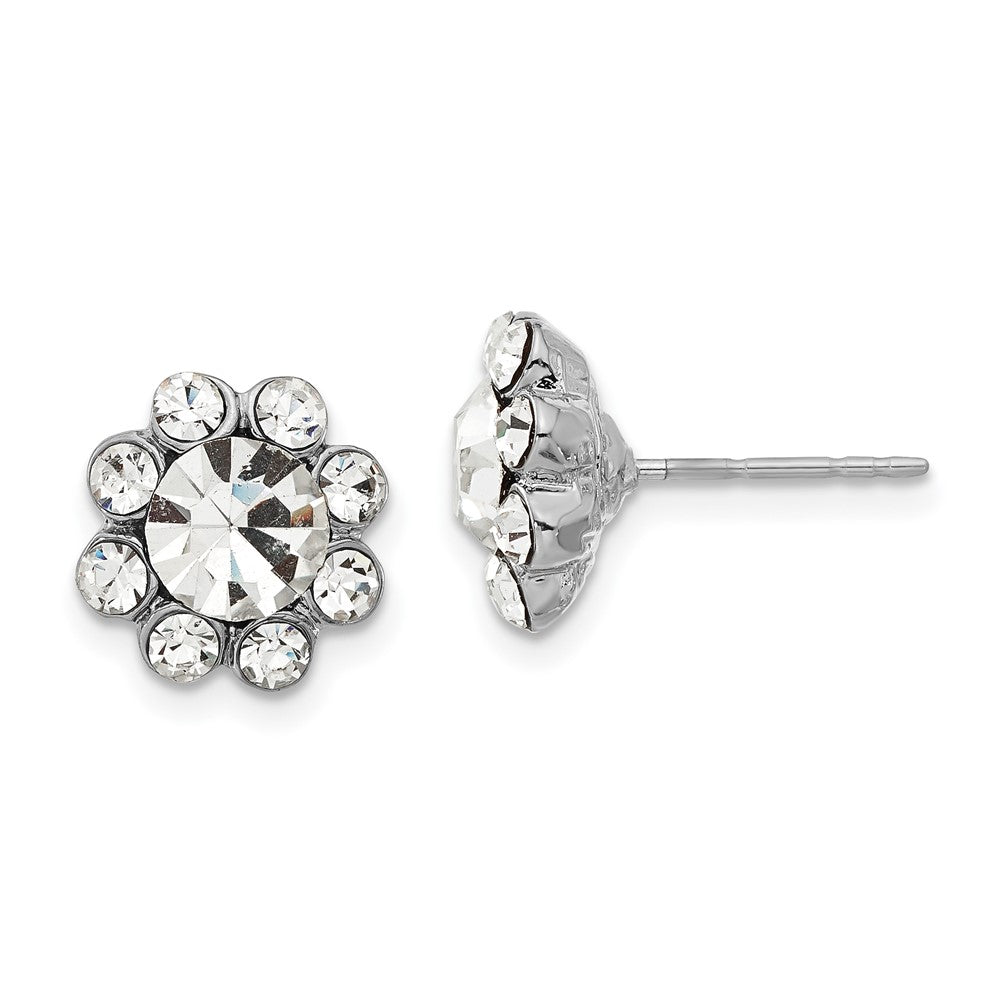 1928 Silver-tone Clear Crystal Post Earrings, 11 x 13 mm