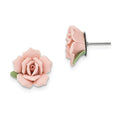 1928 Jewelry Pink Porcelain Rose Surgical Stainless Steel Post Earrings with Bullet-clutch Back, 16 x 16 mm