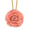 Lacquer Dipped Pink Real Rose with 20 inch Gold-tone Necklace, 20 mm