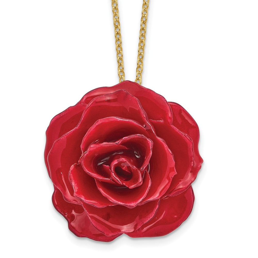 Lacquer Dipped Red Real Rose 20 inch Gold-tone Necklace, 20 mm