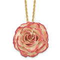 Lacquer Dipped Cream and Fuchsia Real Rose with 20 inch Gold-tone Necklace, 20 mm