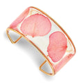 24K Gold-trim Pink Real Rose Petal Cuff Bangle Bracelet, 29 mm