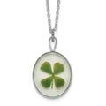 Silver Trim Real Four Leaf Clover in Oval 20 inch Silver-plated Chain Necklace, 20 mm
