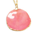 24K Gold-trim Lacquer Dipped Pink Real Rose Petal 20 inch Gold-tone Necklace, 20 mm