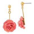 Lacquer Dipped Pink Real Rose Gold-tone Dangle Post Earrings, 38 x 20 mm