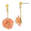 Lacquer Dipped Cream and Fuchsia Real Rose Gold-tone Dangle Post Earrings, 39 x 20 mm