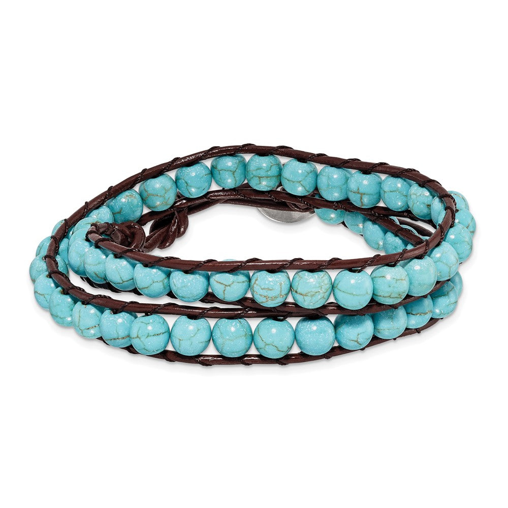 6mm Dyed Turquoise Leather Cord Multi Wrap Bracelet, 15 x 6 mm