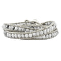 White Howlite Beaded and Leather Multi-wrap Bracelet, 22 x 7 mm