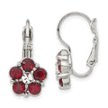 1928 Jewelry Silver-tone Flower Shape Red and Clear Epoxy Stone Leverback Earrings, 23 x 11 mm