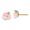 1928 Jewelry Gold-tone Pink Porcelain Rose Post Stud Earrings, 10 x 9.5 mm