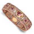 1928 Jewelry Rose-tone Filigree Pattern Purple Crystal Rose Floral Motif Stretch Bracelet, 7 x 12.5 mm