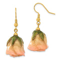 Lacquer Dipped Cream and Pink Real Rose Gold-tone Dangle Earrings, 1.5 x 0.75 mm