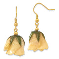 Lacquer Dipped White Real Rose Gold-tone Dangle Wire Earrings, 1.5 x 0.75 mm