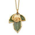 Lacquer Dipped White Real Rose on 24K Gold-trim Lacquer Dipped Leaf 20 inch Gold-tone Necklace, 20 mm