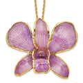 24K Gold-trim Lacquer Dipped Hot Lavender Real Dendrobium Orchid 20 inch Gold-tone Necklace, 20 mm