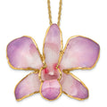 24K Gold-trim Lacquer Dipped White and Lilac Real Dendrobium Orchid 20 inch Gold-tone Necklace, 20 mm