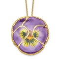 24K Gold-trim Lacquer Dipped Lilac Real Pansy 20 inch Gold-tone Necklace, 20 mm