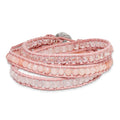Leather Rose/Pink Quartz Crystal Multi Wrap/ Button Bracelet, 21 x 7 mm