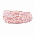 Pink Leather Rose Quartz Beaded Multi Wrap Brass Button Bracelet, 21 x 7 mm