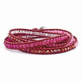 Multi Crystal and Multi Colored Jade Beaded Leather Multi-wrap Bracelet, 34 mm