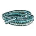 Amazonite/Crystal/Blue Quartz/Leather Multi-wrap Bracelet, 35 x 7 mm
