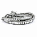 Crystal/Hematite/White Howlite Bead Leather Multi-wrap Bracelet, 34 mm