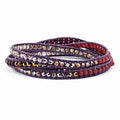 Multi Crystal and Multi Quartz Leather Multi-wrap Bracelet, 34 mm