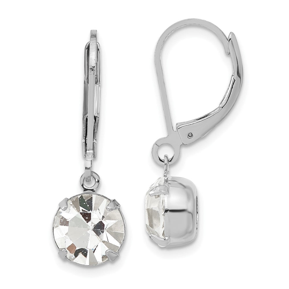 1928 Jewelry Silver-tone Clear Round Cut Crystals from Swarovski Dangle Leverback Earrings, 26 x 8.5 mm