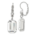 1928 Jewelry Silver-tone Clear Emerald Cut Crystals Dangle Leverback Earrings, 40 x 14 mm