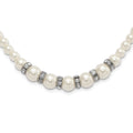 1928 Silver-tone Clear Crystal and Simulated Pearl 15in w/ 3in ext Necklace, 15 x 10 mm