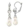 1928 Jewelry Silver-tone Clear Crystal Imitation Pearl Teardrop Dangle Leverback Earrings, 45 x 9.5 mm