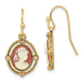 1928 Jewelry Gold-tone Frame Ivory Colored Lady Acrylic Cameo Dangle Earrings, 35 x 19 mm