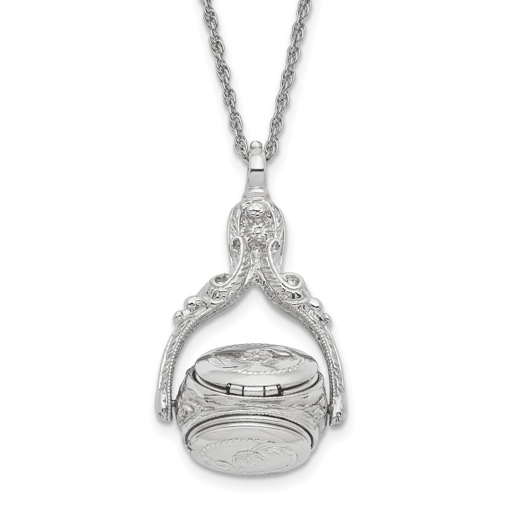 1928 Jewelry Silver-tone Three Sided Spinning Floral Pattern Oval 13mm Lockets 30 inch Necklace Holds 6 Photos, 30 x 22.5 mm