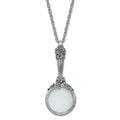 1928 Jewelry Silver-tone Textured Vintage Handle 4-5X Magnifying Glass 30 inch Necklace, 30 x 38 mm