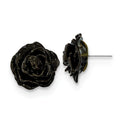 Lacquer Dipped Black Real Rose Silver-tone Post Earrings, 25 x 25 mm
