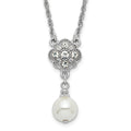 1928 Silver-tone Crystal and Imitation Pearl 16in w/ 3in ext. Necklace, 16 x 13 mm
