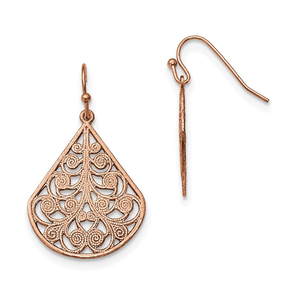 1928 Jewelry Copper-tone Filigree Pear Shaped Dangle Earrings, 38 x 25.5 mm
