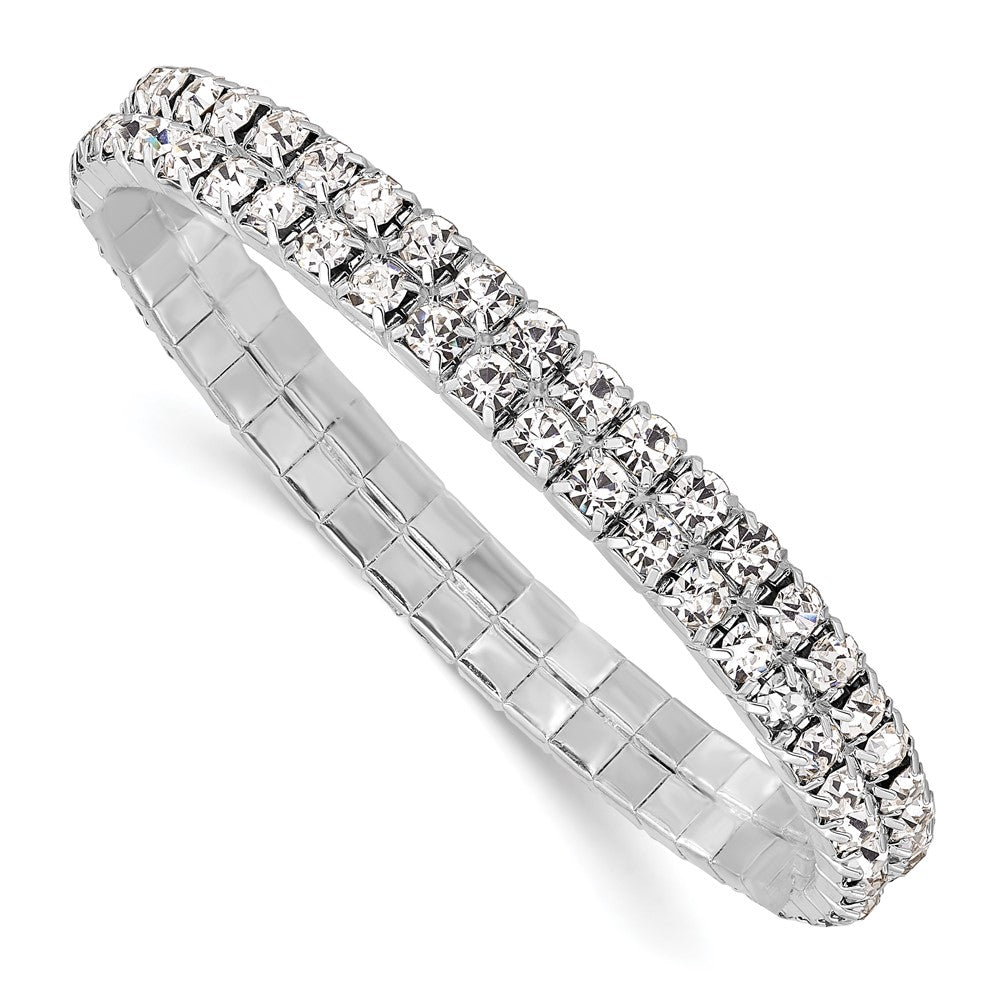 1928 Jewelry Silver-tone Sparkling Clear Crystal Two Row Stretch Bracelet, 7 x 7 mm