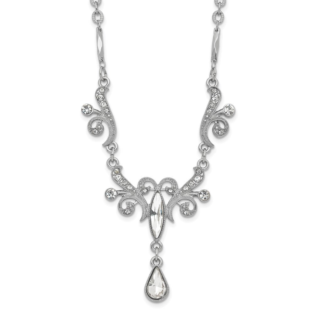 1928 Jewelry Silver-tone Sparkling Clear Crystals from Swarovski Teardrop Adjustable 15 inch Vintage Style Necklace with 3 inch extension, 15 x 7.5 mm