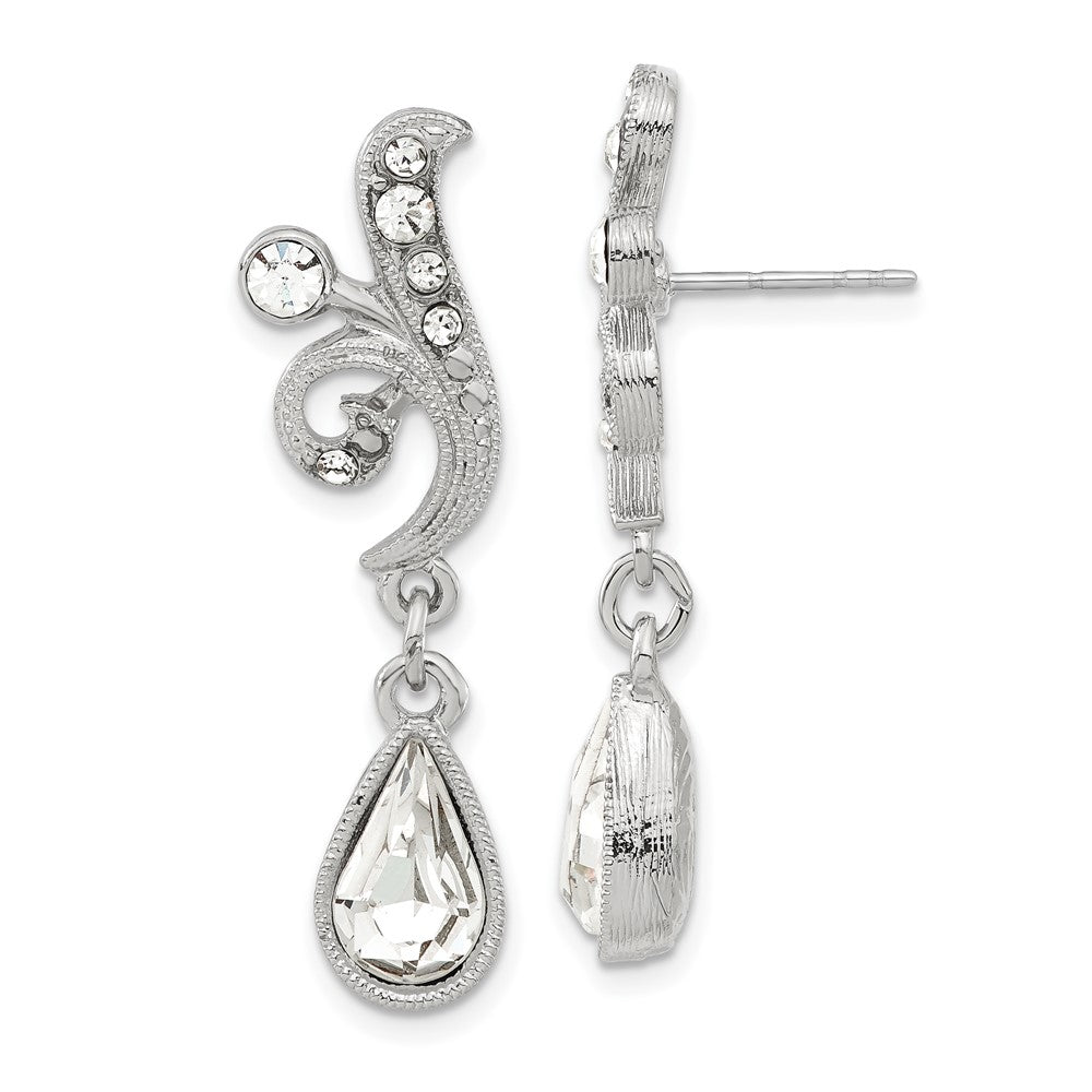 1928 Jewelry Silver-tone Sparkling Clear Crystal from Swarovski Teardrop Vintage Style Dangle Post Earrings, 36 x 9.5 mm