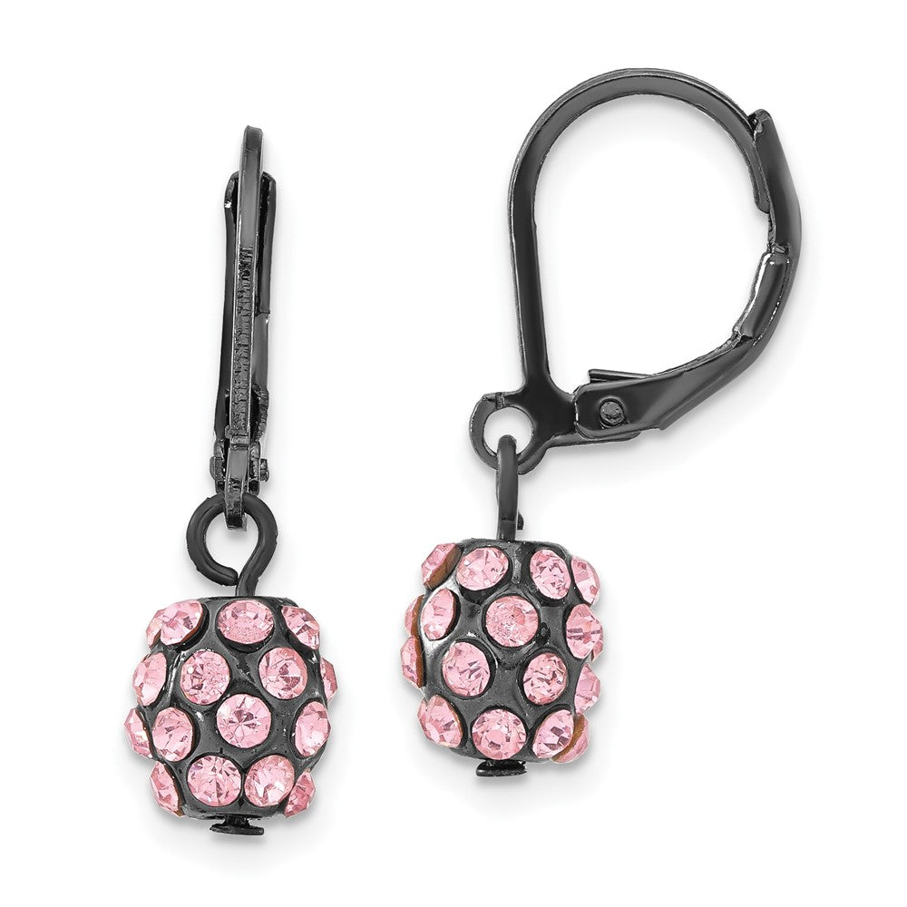 1928 Jewelry Black-plated Pink Glass Stones Fireball Dangle Leverback Earrings, 26 x 8 mm