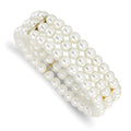 1928 Jewelry Gold-tone 6mm Ivory Cultura Imitation Pearl 3 Row Stretch Bracelet, 7 x 19 mm