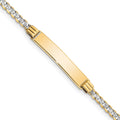 14k with Rhodium Polished Solid Chain/Solid Plate Pav‚ Curb Link 26x5mm Plate 6 inch Baby/Child ID Bracelet, 6 x 5 mm