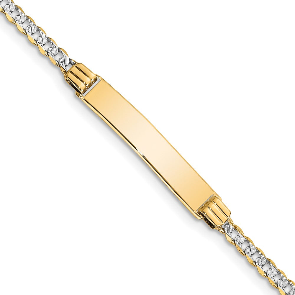 14k with Rhodium Polished Solid Chain/Solid Plate Pav‚ Curb Link 26x5mm Plate 6 inch Baby/Child ID Bracelet, 6 x 5 mm